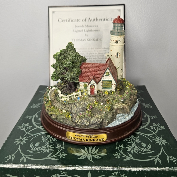 1999 Thomas Kinkade "Beacon of Hope" Seaside Memories Lighted Lighthouse Figure - Picture 8 of 9